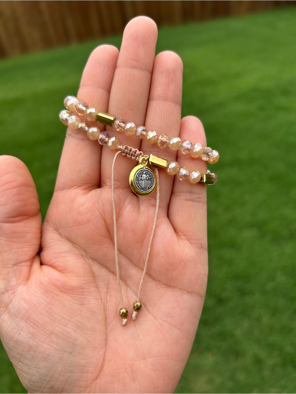 Rosary bracelet St Benedict charm - Nude/Gold